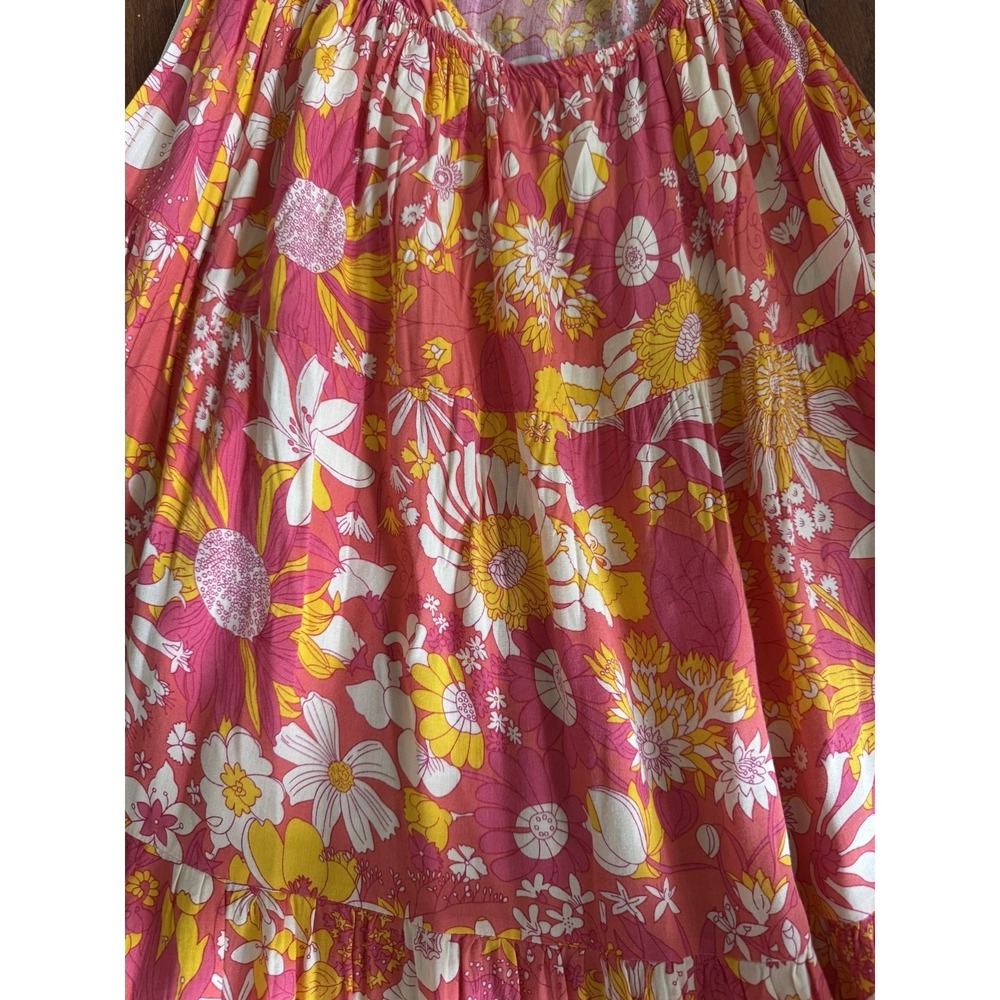 Aakaa Floral Halter Maxi Dress Sz S Boho Open Back Pink Retro Festival Rayon - Picture 4 of 9